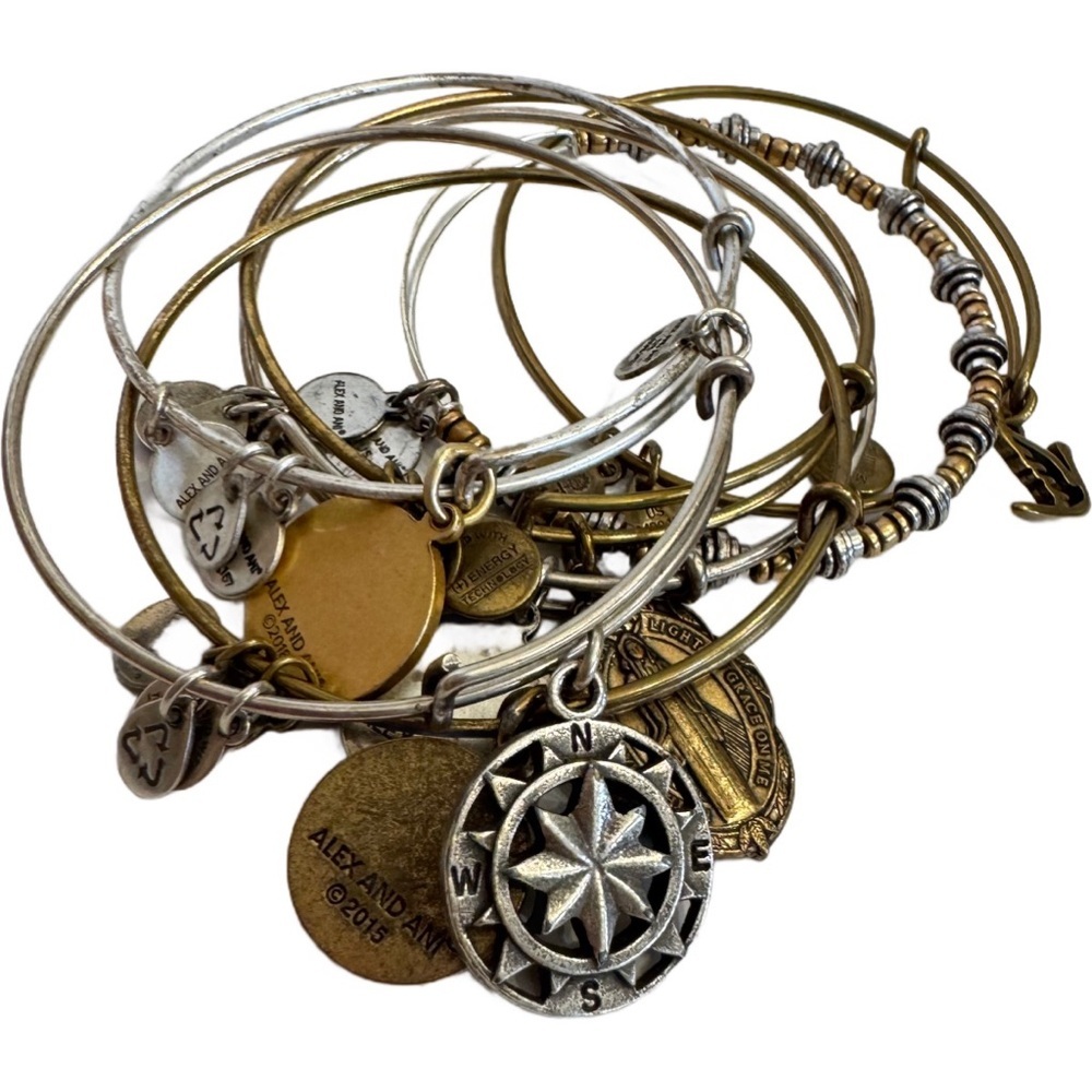 Alex And Ani Bracelet Lot 7pc Gold  & Silver Tone Beaded Charm Bangles Stackable